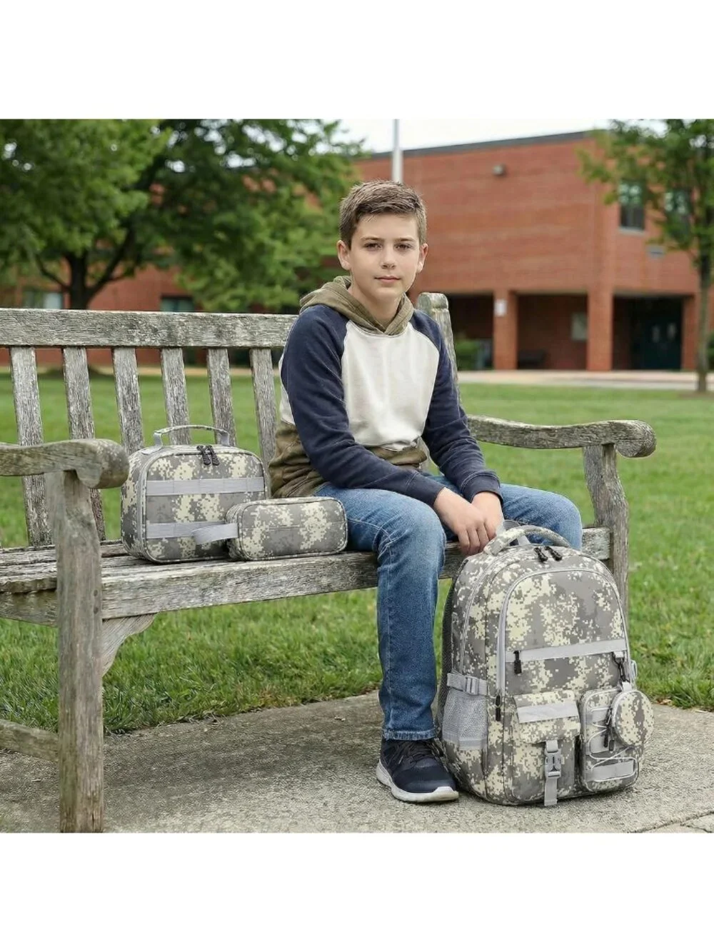 Camo School Backpack Set for Boys - 5-Piece with Lunch Box, Large Capacity
